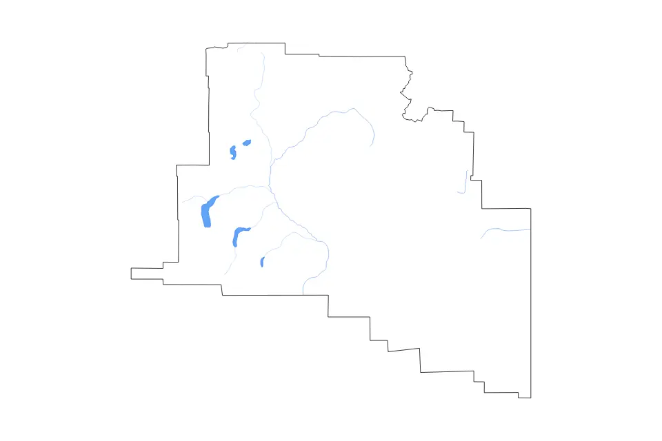Outline map of Copper River Census Area, Alaska with subdivision borders and major lakes and rivers.