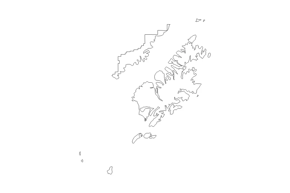 Mapa de Kodiak Island, Alaska de tipo contorno para América del Norte, con contorno con límites limpios.