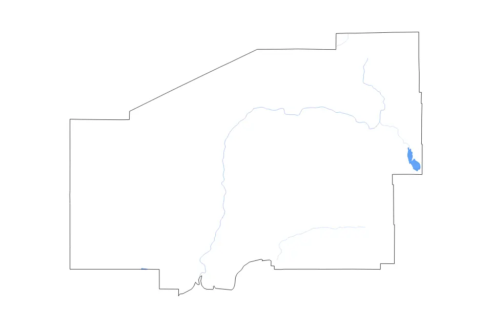 Outline map of Matanuska-Susitna Borough, Alaska with subdivision borders and major lakes and rivers.