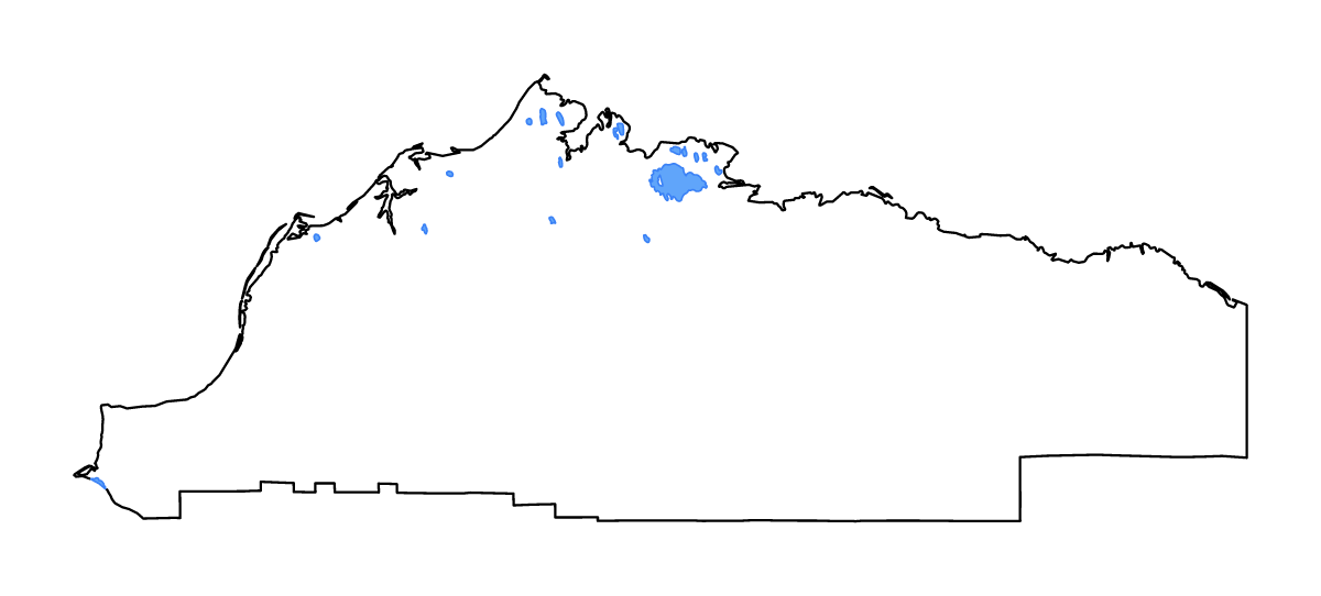 Mapa de contorno de North Slope, Alaska con lagos y ríos.