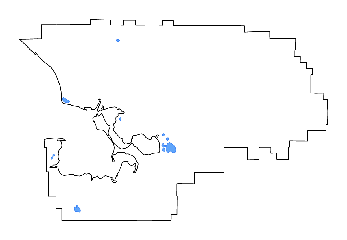 Mapa de contorno de Northwest Arctic, Alaska con lagos y ríos.
