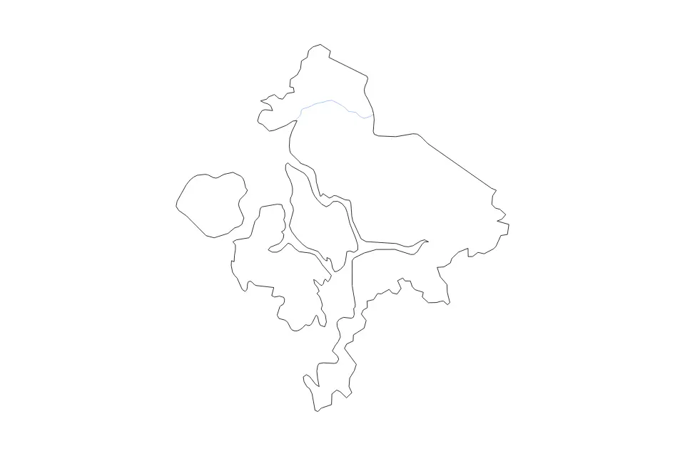 Outline map of Wrangell City and Borough, Alaska with subdivision borders and rivers.