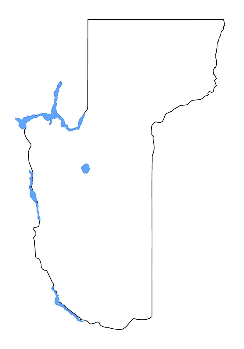 Mapa de contorno de Mohave, Arizona con lagos y ríos.