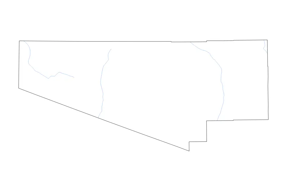 Outline map of Pima County, Arizona with subdivision borders and rivers.