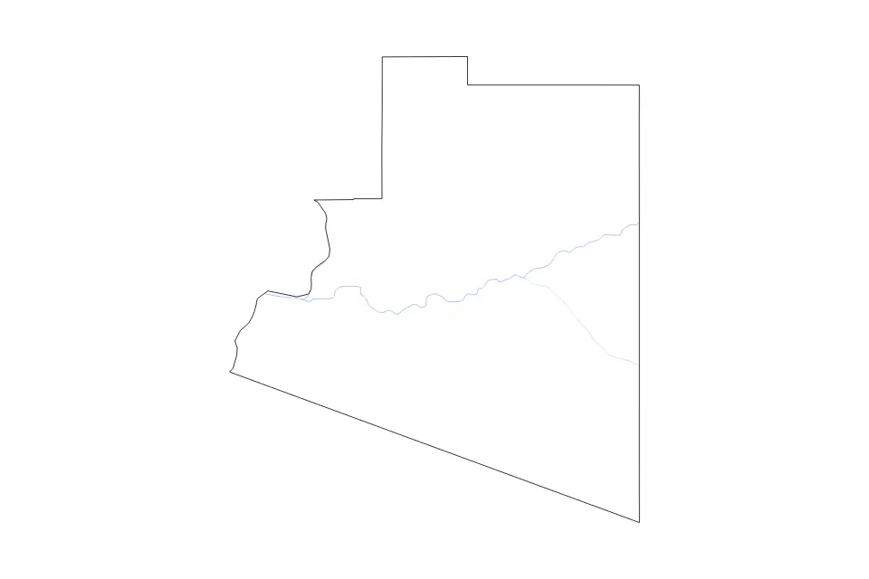 Mapa de Yuma, Arizona de tipo contorno y ríos para América del Norte, con contorno y ríos con límites limpios.