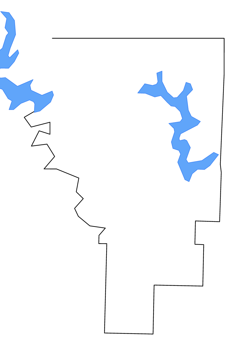 Carte de contour de Baxter, Arkansas avec lacs et rivières.