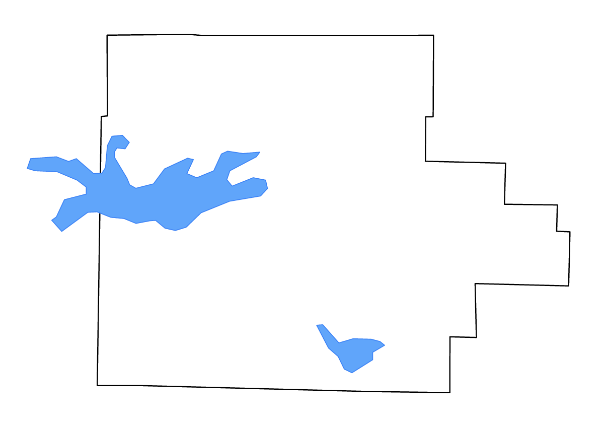 Carte de contour de Garland, Arkansas avec lacs et rivières.