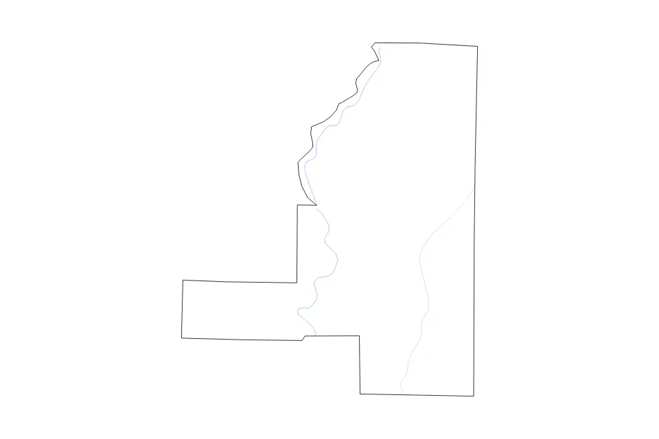 Outline map of Jackson County, Arkansas with subdivision borders and rivers.