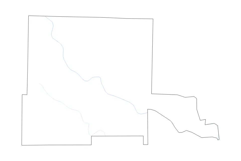 Outline map of Jefferson County, Arkansas with subdivision borders and rivers.