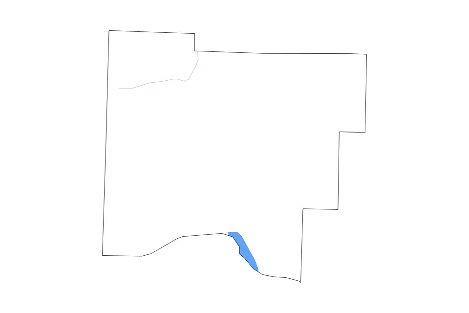 Outline map of Johnson County, Arkansas with subdivision borders and major lakes and rivers.