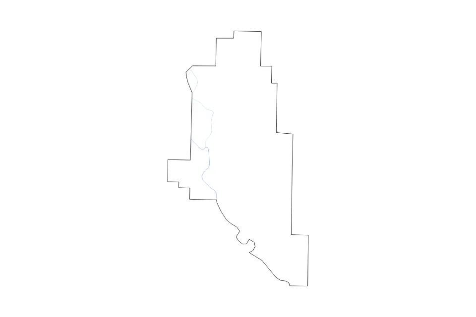 Outline map of Monroe County, Arkansas with subdivision borders and rivers.