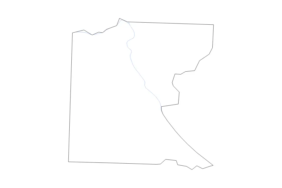 Outline map of Ouachita County, Arkansas with subdivision borders and rivers.