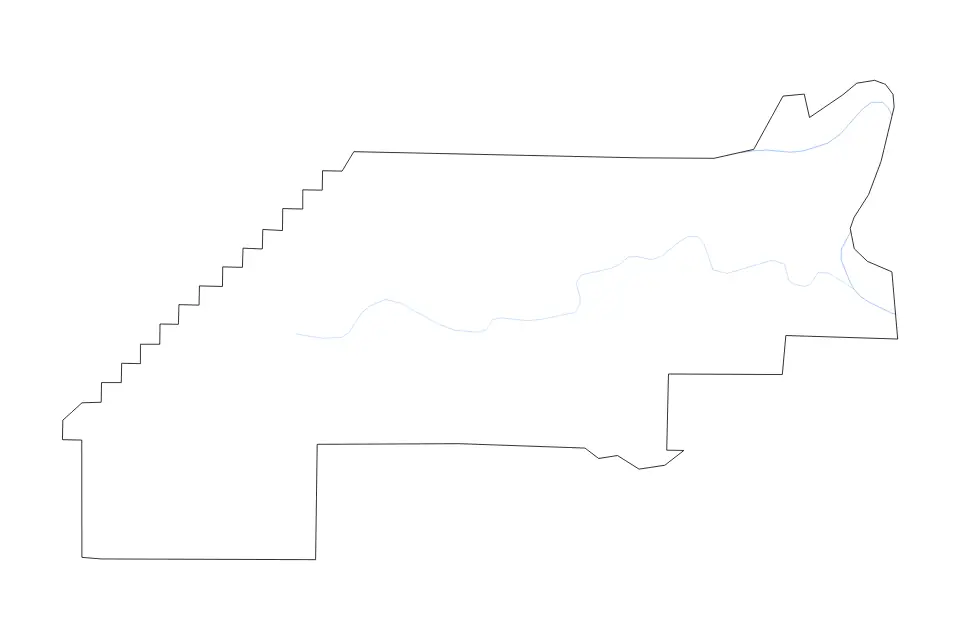 Outline map of Perry County, Arkansas with subdivision borders and rivers.