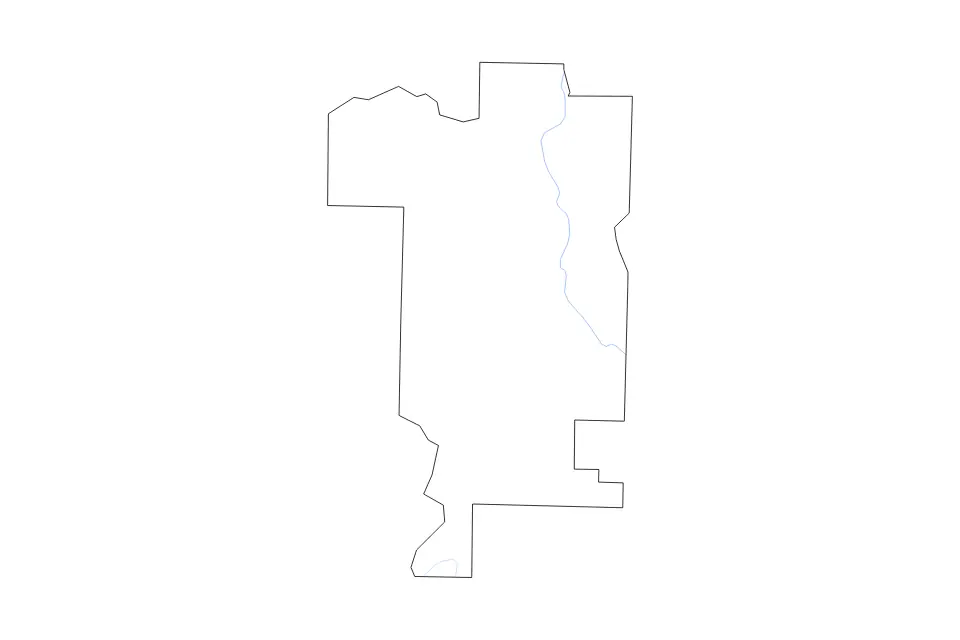 Outline map of Prairie County, Arkansas with subdivision borders and rivers.