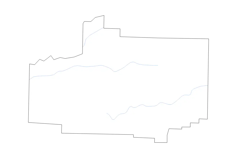 Outline map of Scott County, Arkansas with subdivision borders and rivers.