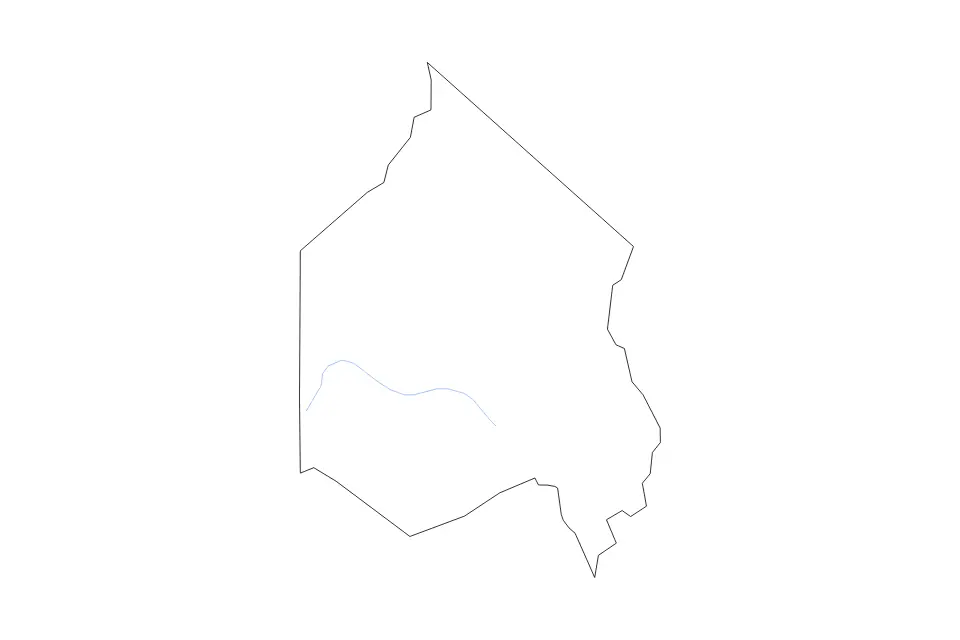 Outline map of Alpine County, California with subdivision borders and rivers.