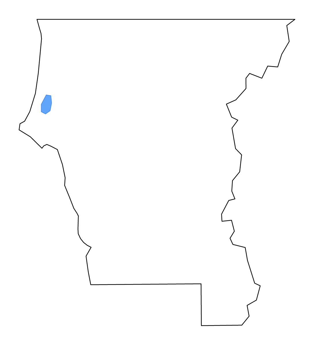 Mapa de contorno de Del Norte, California con lagos y ríos.