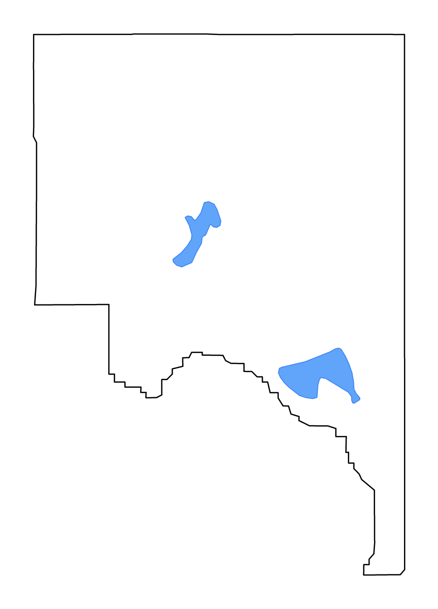Mapa de contorno de Lassen, California con lagos y ríos.