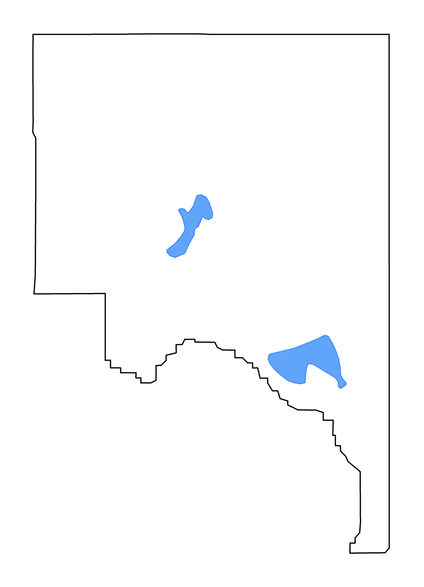 Mapa de contorno de Lassen, California con lagos y ríos.