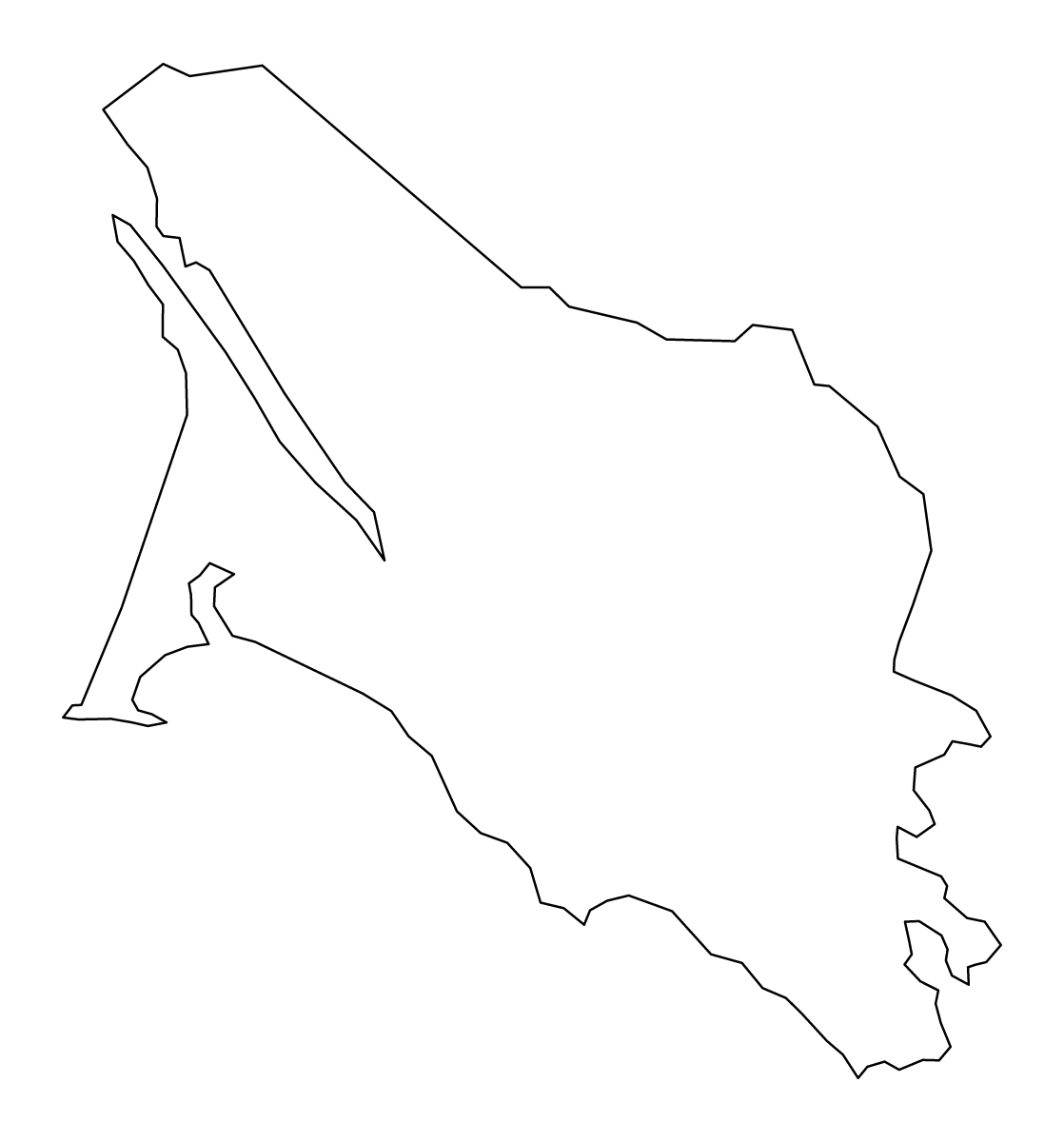 Outline map of Marin County, California.