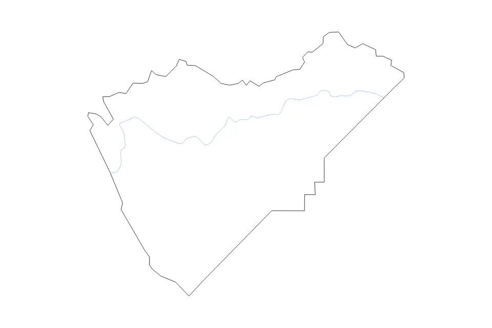 Outline map of Mariposa County, California with subdivision borders and rivers.