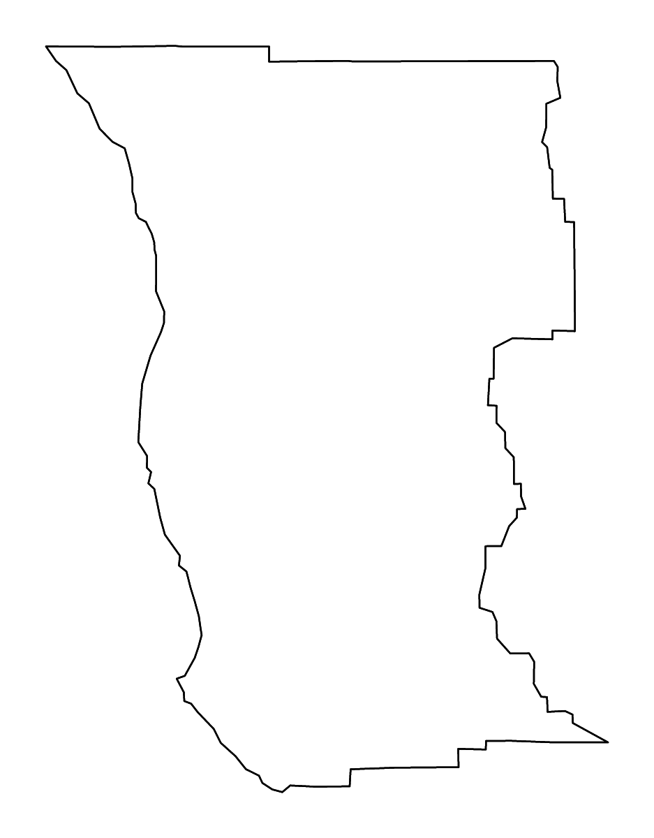 Mapa de contorno de Mendocino, California con ríos.