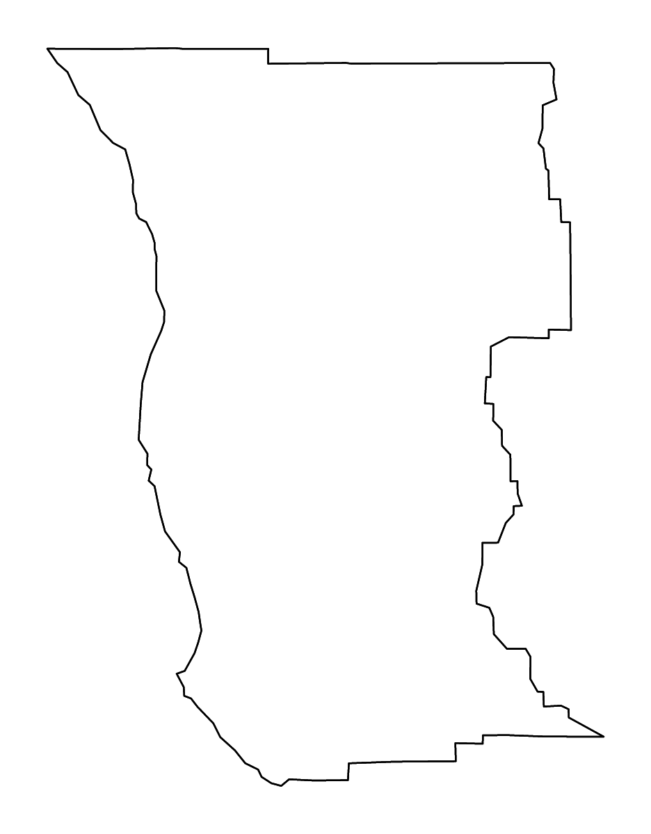 Mapa de contorno de Mendocino, California con ríos.