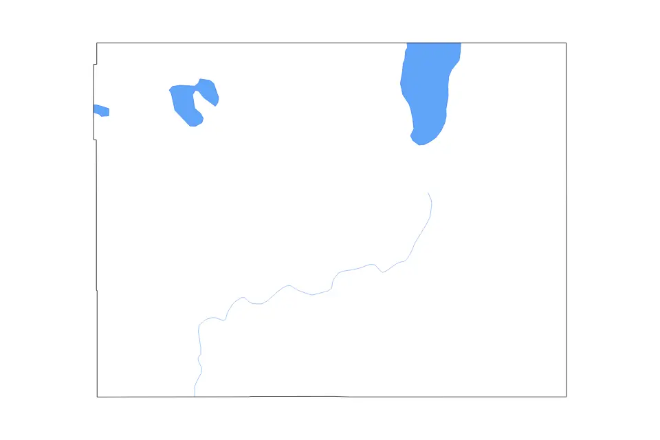 Outline map of Modoc County, California with subdivision borders and major lakes and rivers.