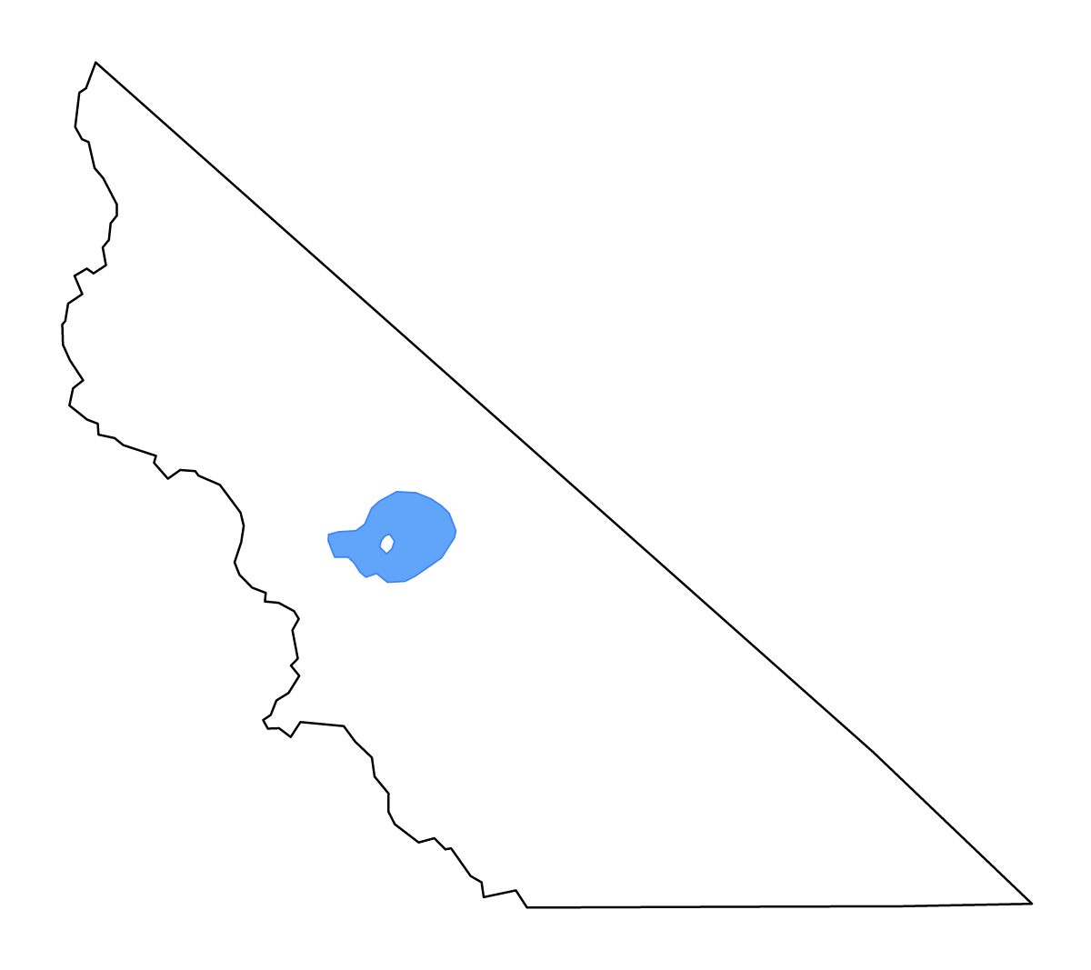 Mapa de contorno de Mono, California con lagos y ríos.
