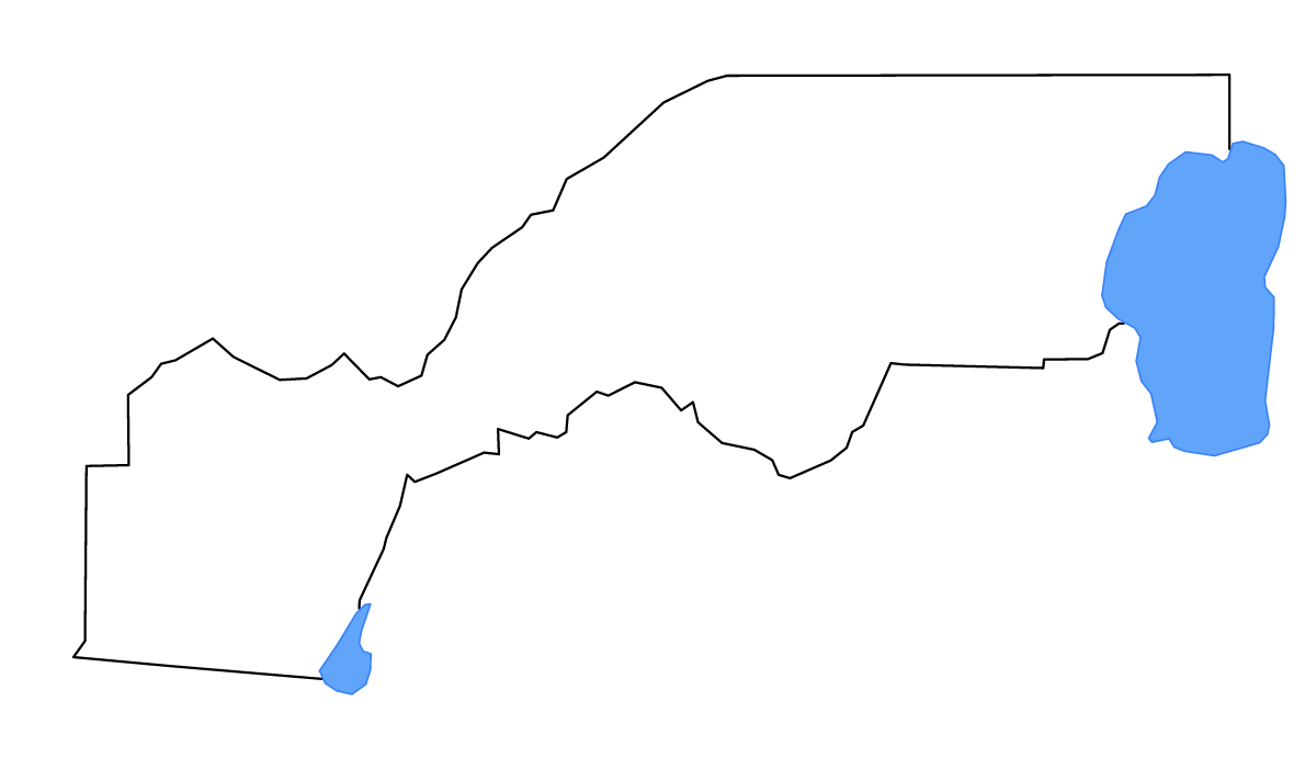 Mapa de contorno de Placer, California con lagos y ríos.