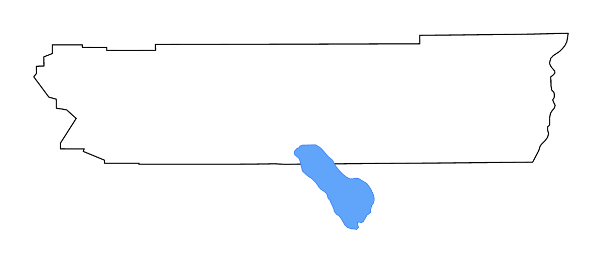 Mapa de contorno de Riverside, California con lagos y ríos.