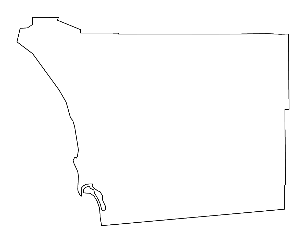 Mapa de contorno de San Diego, California con ríos.