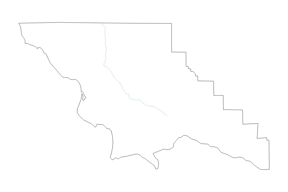 Mapa de San Luis Obispo, California de tipo contorno y ríos para América del Norte, con contorno y ríos con límites limpios.