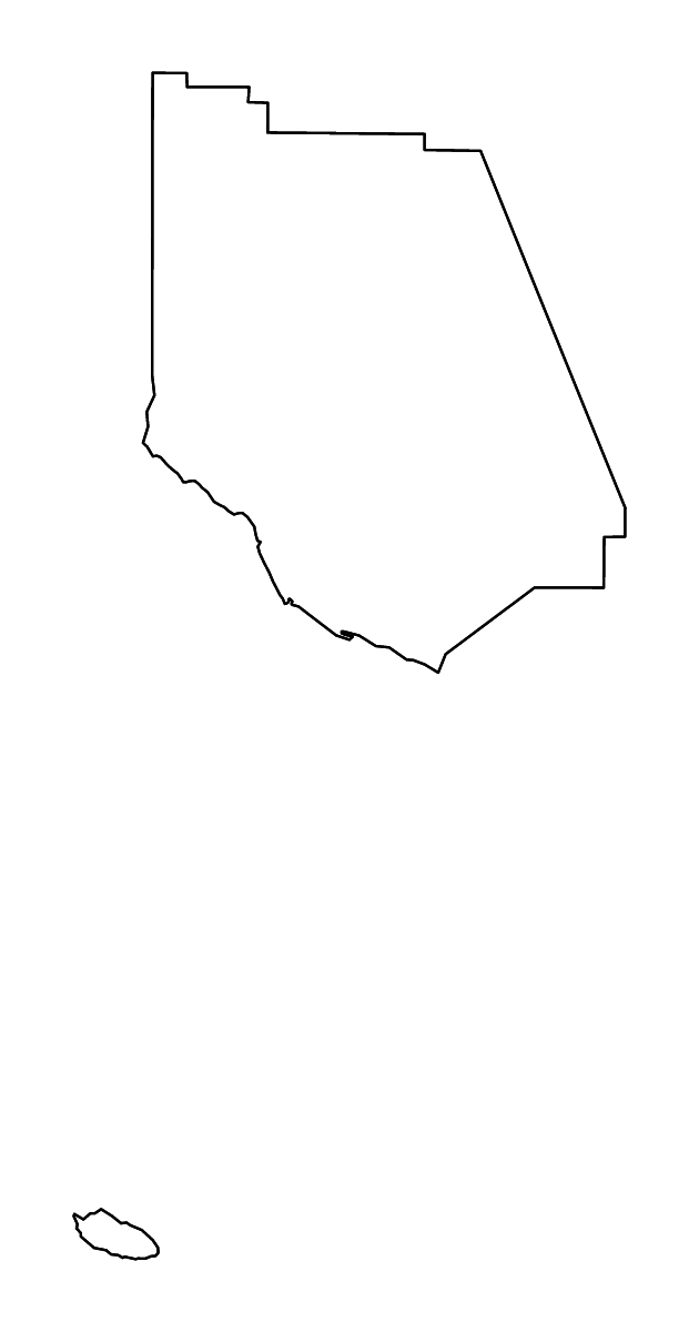 Mapa de contorno de Ventura, California con ríos.