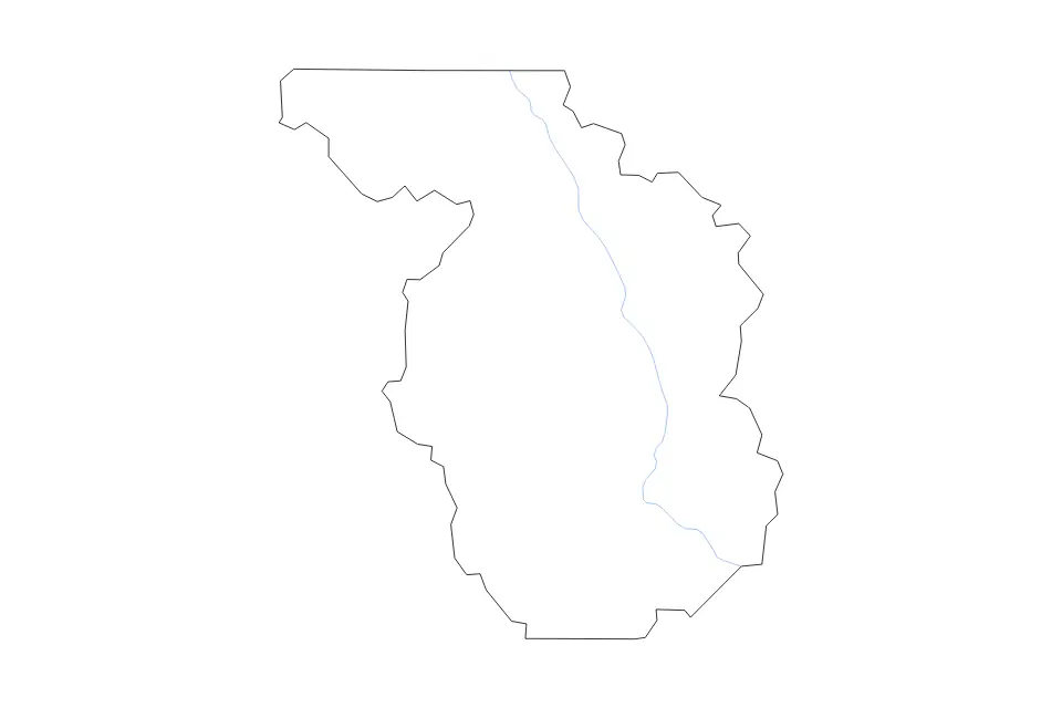 Outline map of Chaffee County, Colorado with subdivision borders and rivers.