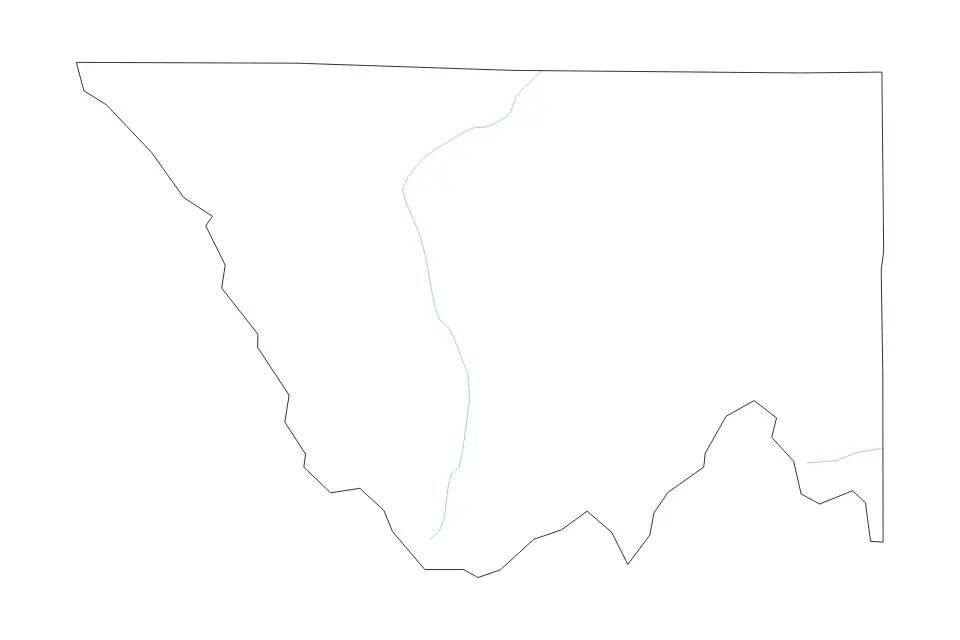 Outline map of Custer County, Colorado with subdivision borders and rivers.