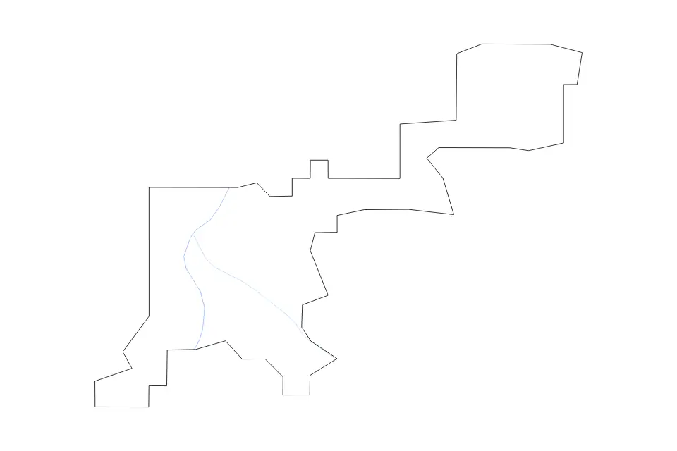 Outline map of Denver County, Colorado with subdivision borders and rivers.