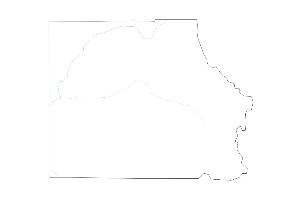 Outline map of Eagle County, Colorado with subdivision borders and rivers.