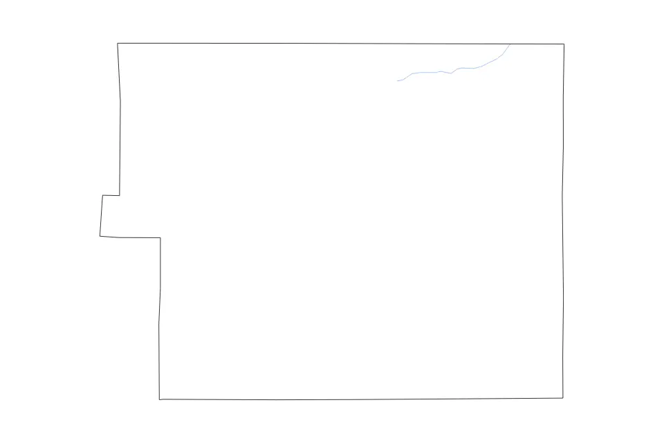 Outline map of El Paso County, Colorado with subdivision borders and rivers.