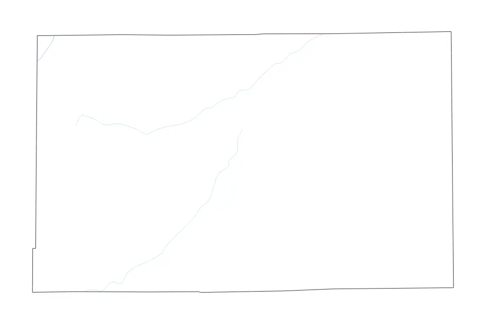 Outline map of Kit Carson County, Colorado with subdivision borders and rivers.