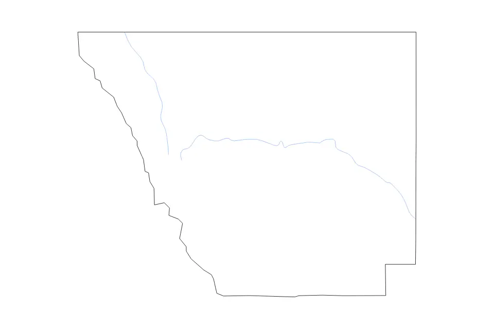 Outline map of Larimer County, Colorado with subdivision borders and rivers.