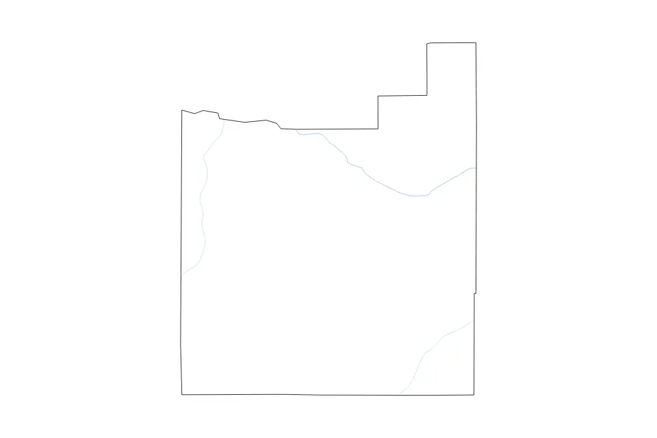 Carte de Otero, Colorado de type contour et rivières pour Amérique du Nord, montrant contour et rivières avec des limites nettes.