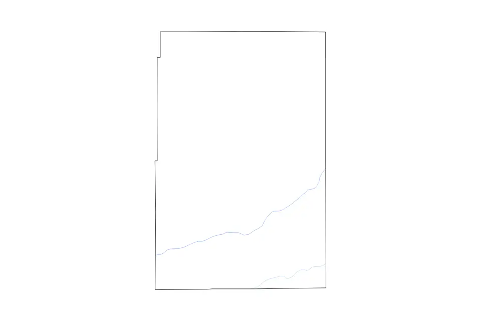 Outline map of Yuma County, Colorado with subdivision borders and rivers.