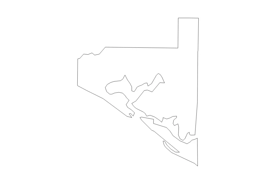 Outline map of Bay County, Florida with subdivision borders.