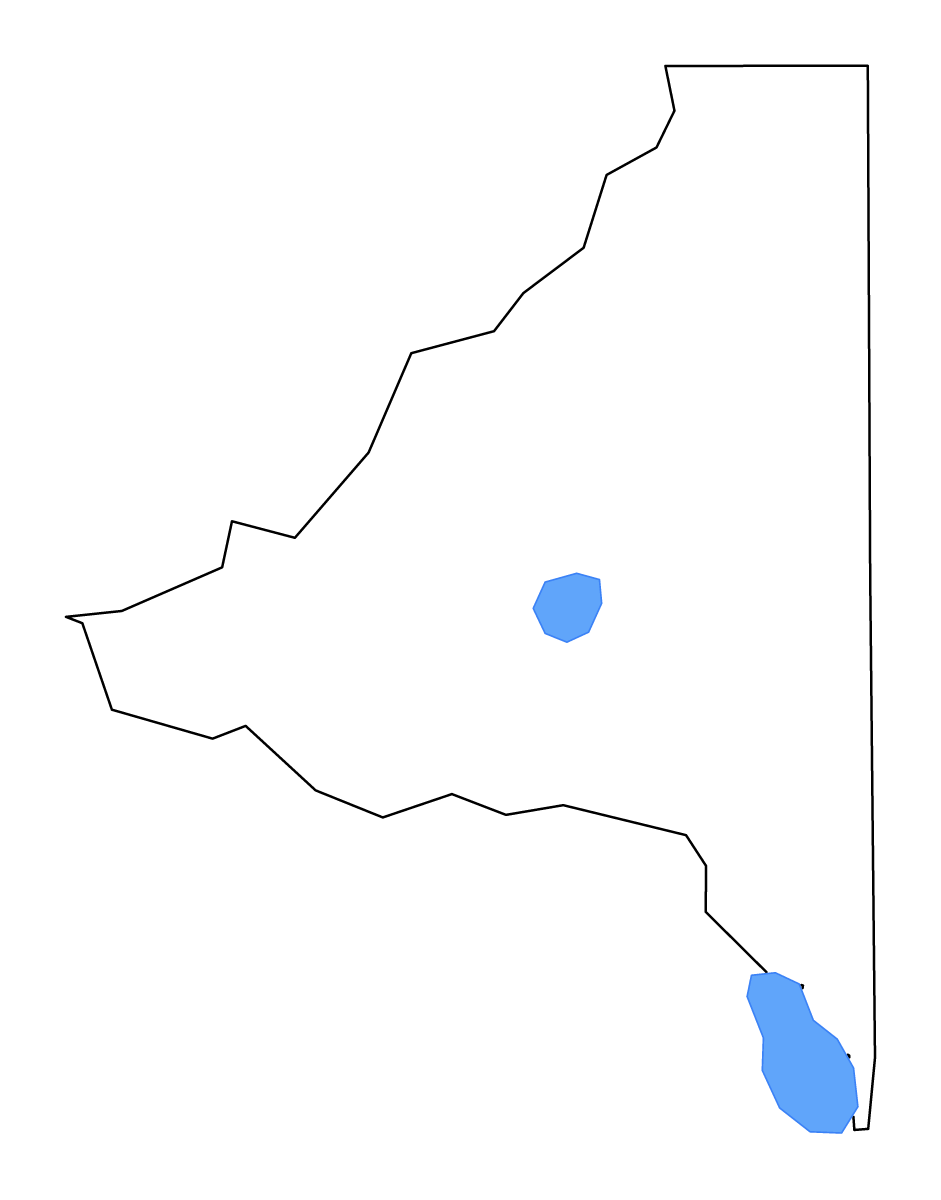 Mapa de contorno de Bradford, Florida con lagos y ríos.