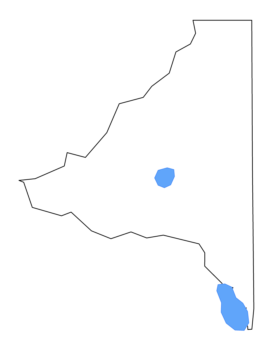 Carte de contour de Bradford, Florida avec lacs et rivières.