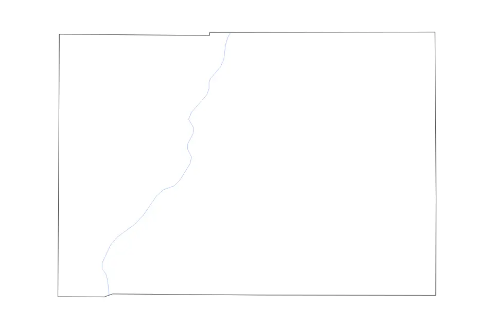 Outline map of DeSoto County, Florida with subdivision borders and rivers.