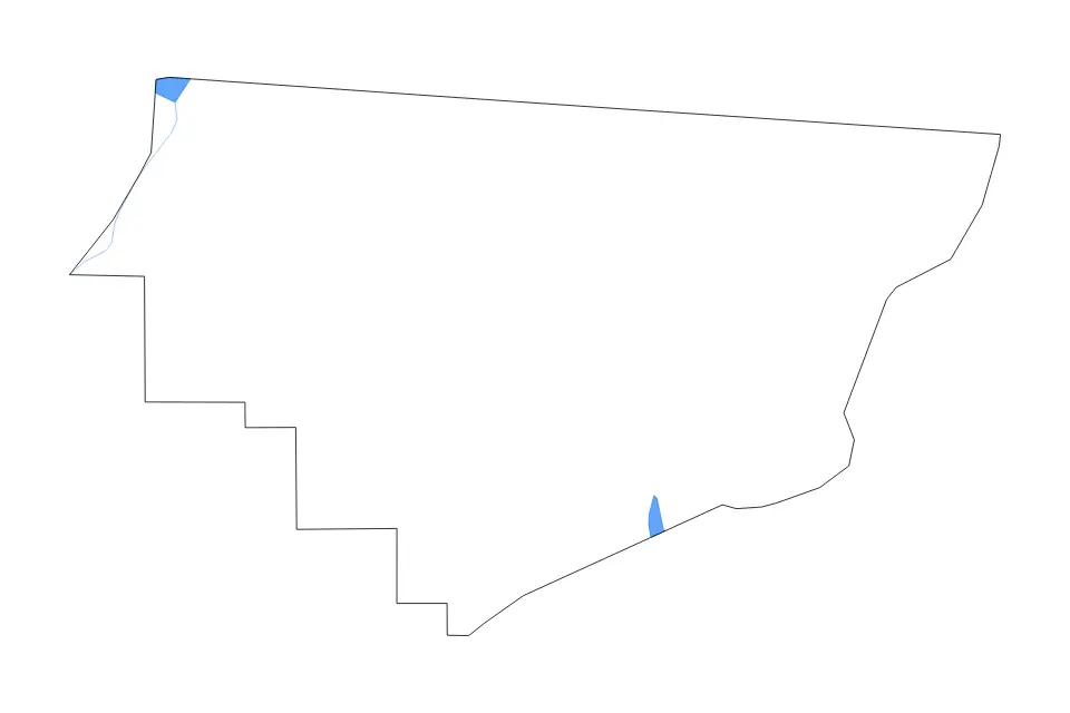 Outline map of Gadsden County, Florida with subdivision borders and major lakes and rivers.