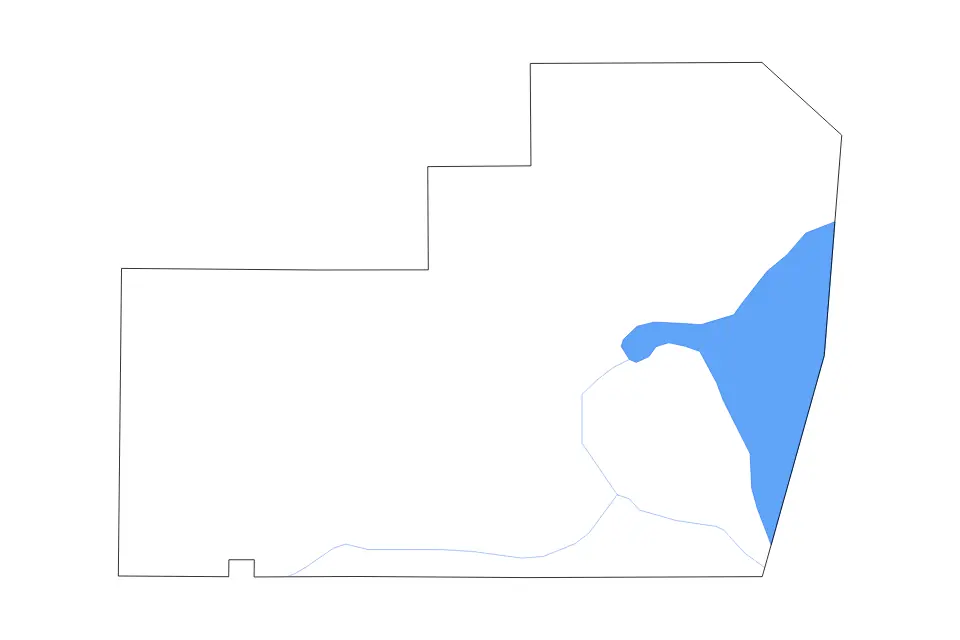 Outline map of Glades County, Florida with subdivision borders and major lakes and rivers.
