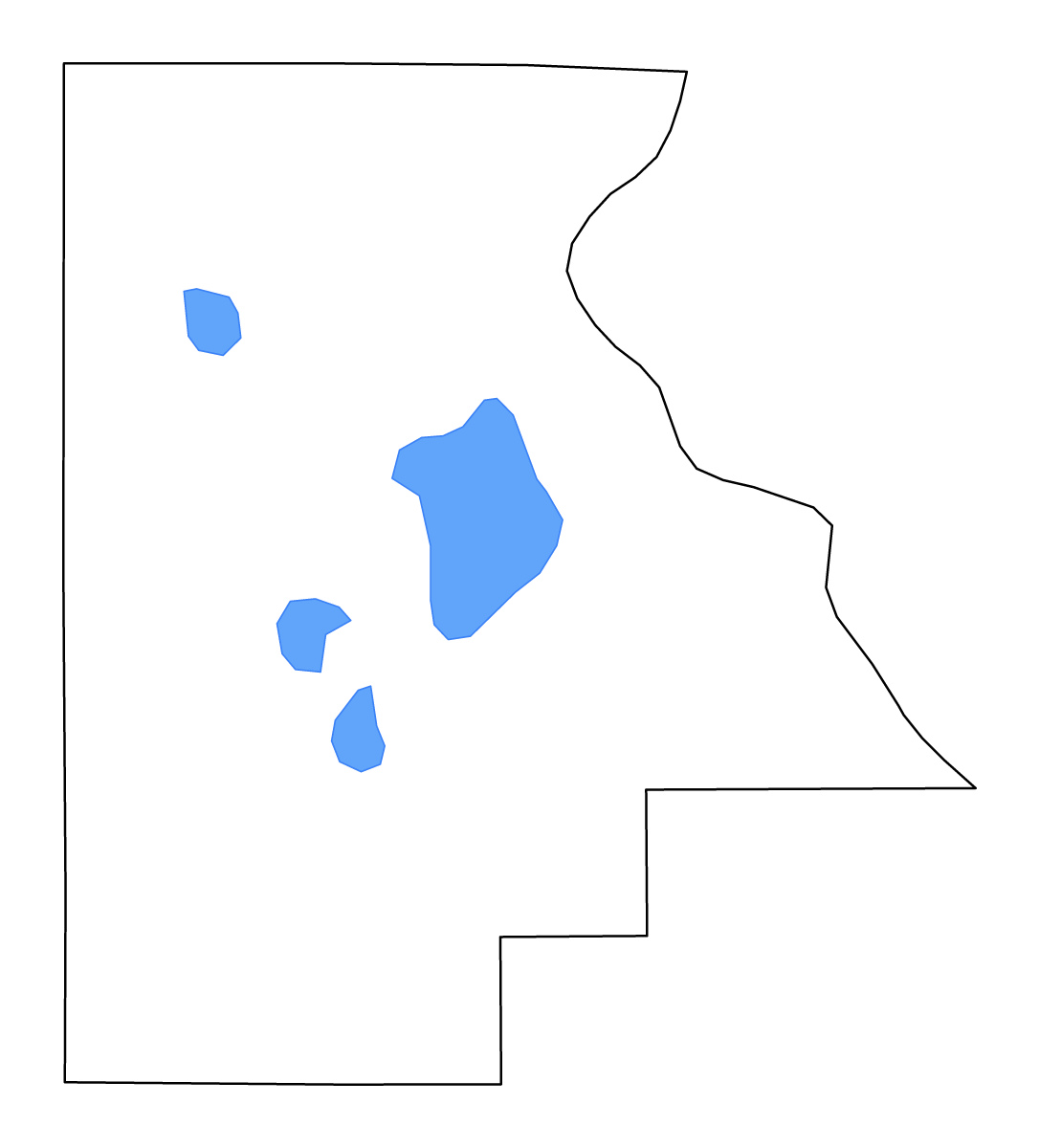 Mapa de contorno de Highlands, Florida con lagos y ríos.